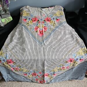 J. Jill Black and White Striped Midi Dress with Floral Accents